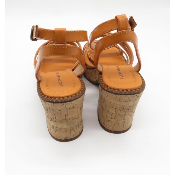 Lucky Brand Orange Strappy Cork Heel Sandals Adjustable Ankle Strap 7 NEW - Picture 3 of 7